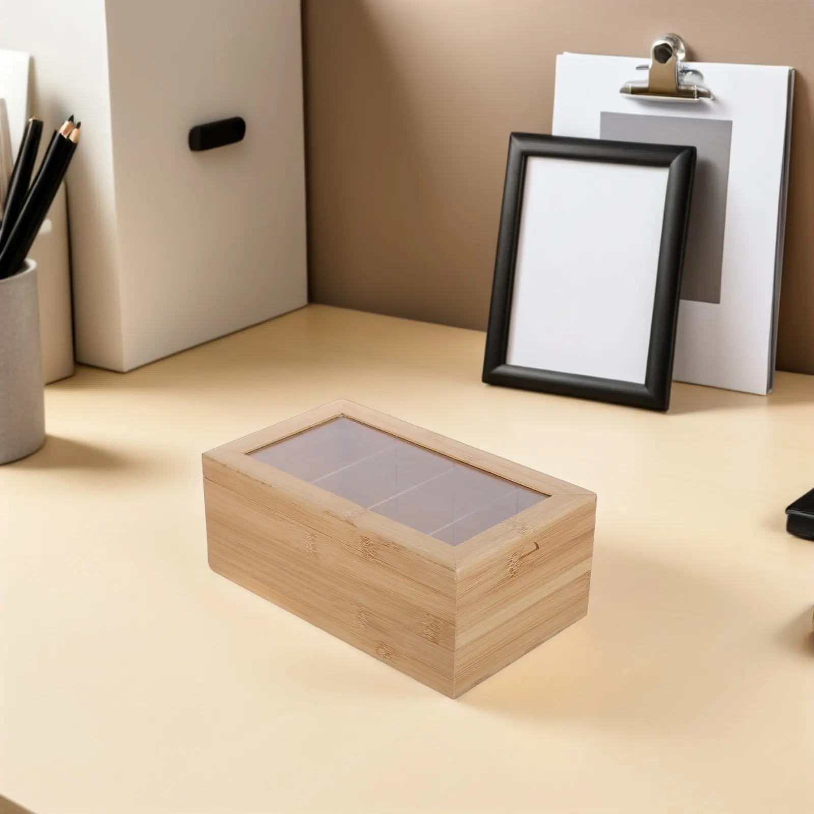 Bamboo Recipe Organizer Box Standing Recipe Card Holder with Tab-Divided Compartments Smooth Lid Fast Navigation for Family