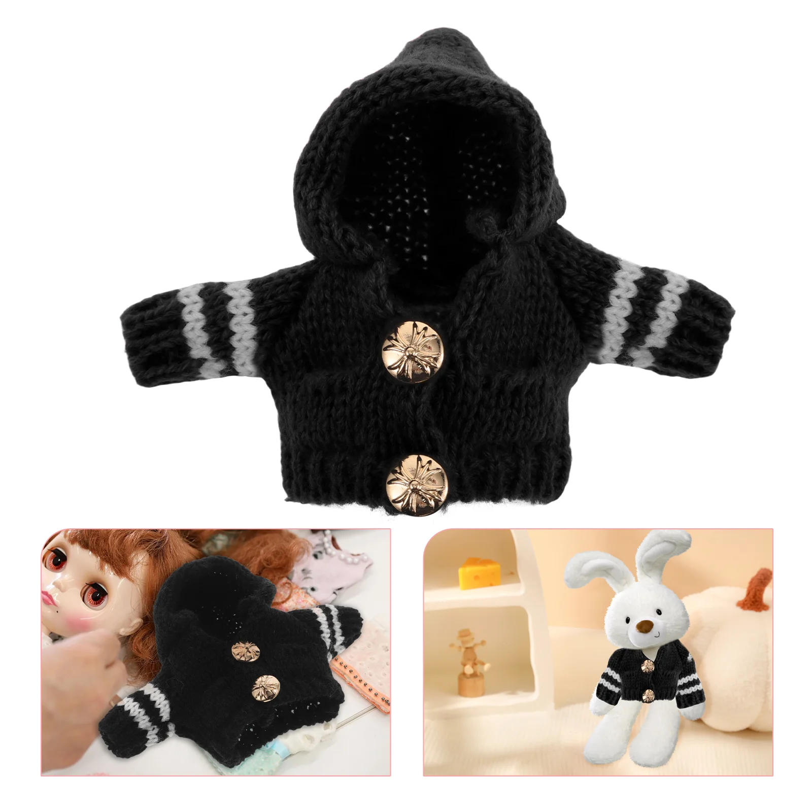 1 Adorable Dog Sweater Plush Companion Knitted Hoodie Buttoned Accessory Plush Dolls Cute Outfits Bear Clothes