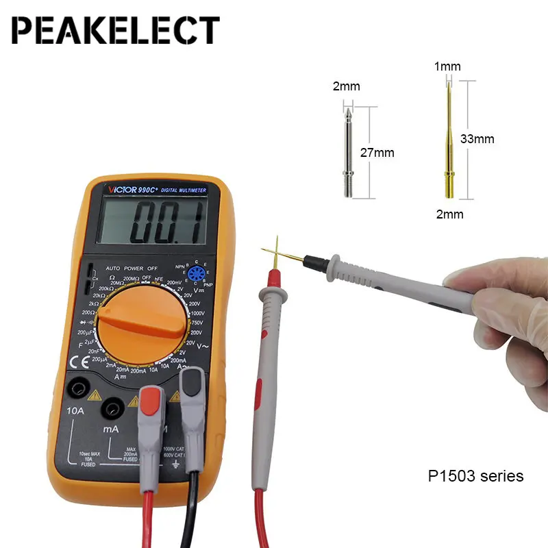 Peakelect P8003.1 8PCS Replaceable Needles Test  Probes + Protective Caps Kit 1mm Sharp & 2mm Thick Needle Pins with 2mm Thread