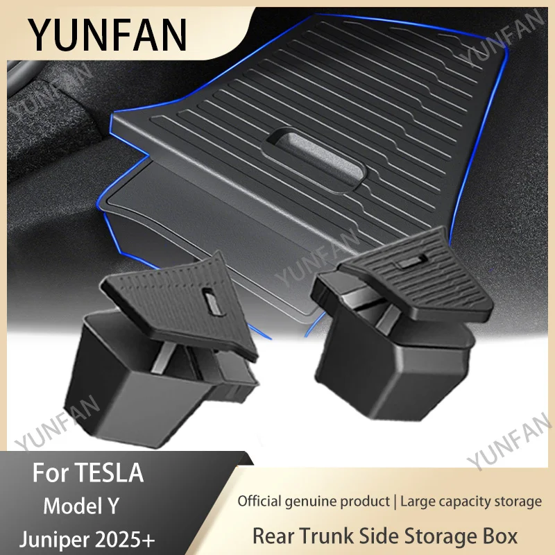 

2025 For Tesla Model Y Juniper TPE Trunk Side Storage Box Cover Plate Organizer-Waterproof, Anti-Scratch Trunk Tidying Solution