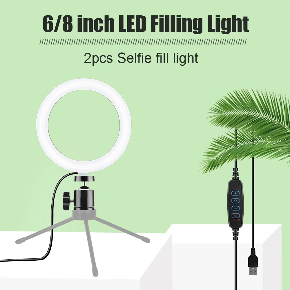 2pcs ZOMEI 6/8 Inch LED Selfie Ring Light Photography Video Light RingLight with Phone Holder with Pan tilt for Live Streaming