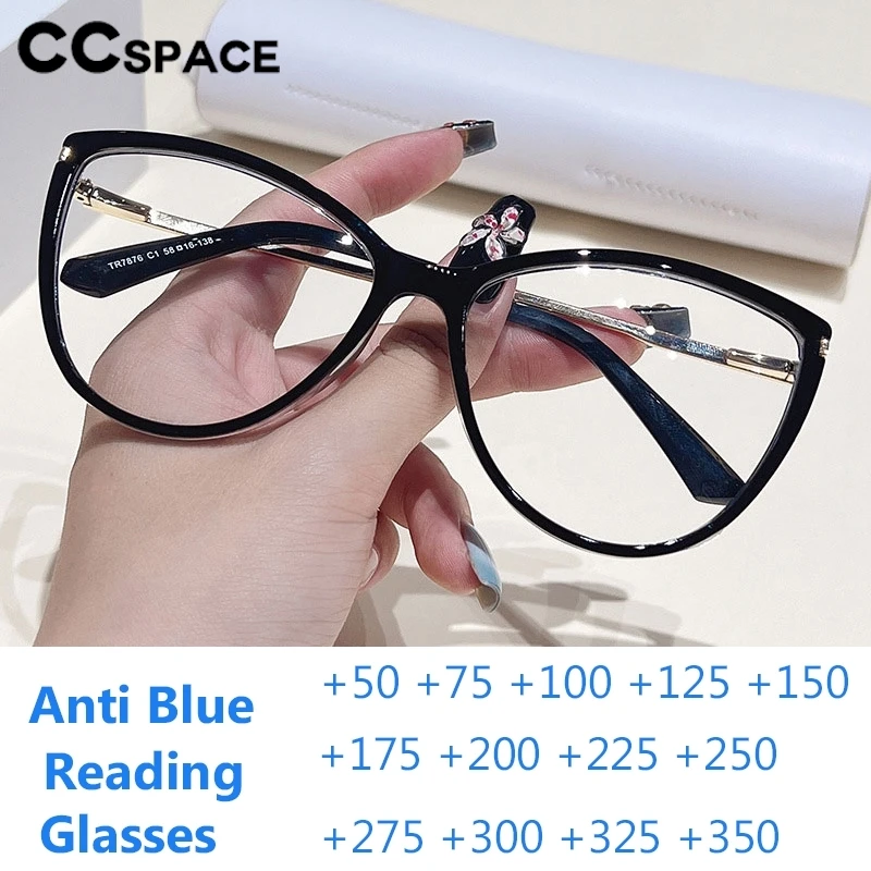 

Fashion Cat Eye Anti Blue Light Reading Glasses Women Spring Hinge Resin Presbyopic Eyeglasses Custom Diopter+50~+600#301638