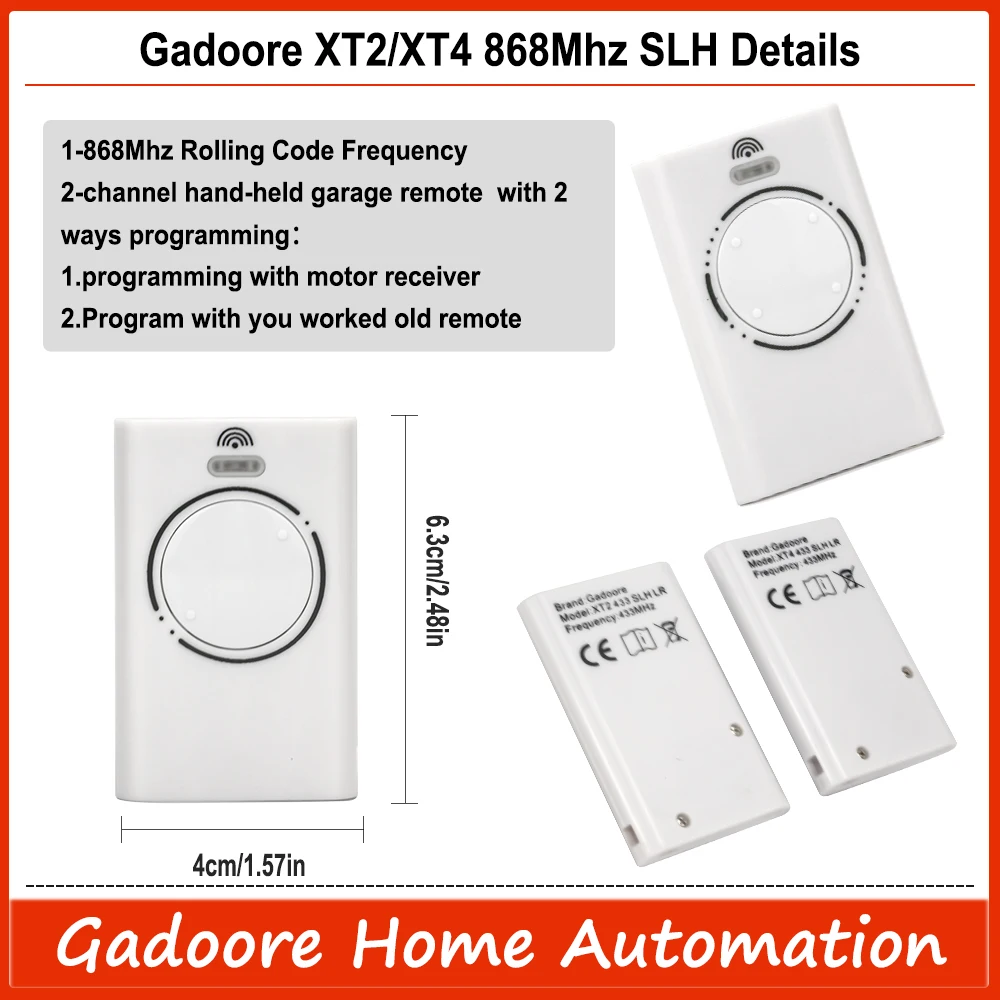 Gadoore XT2 XT4 868 SLH LR Telecomando per porta garage compatibile con frequenza 868 Mhz XT2 XT4 868 SLH, XT2 XT4 868 SLH LR