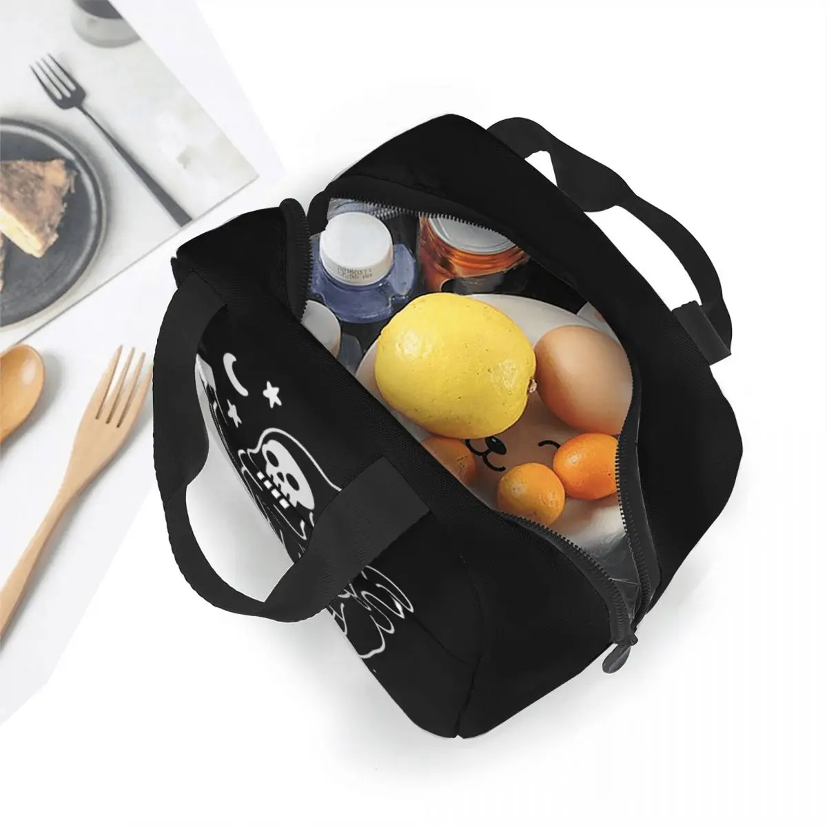 Death Rides A Black Cat Insulated Lunch Bags Thermal Bag Meal Container Horror Halloween Grim Reaper Funky Tote Lunch Box