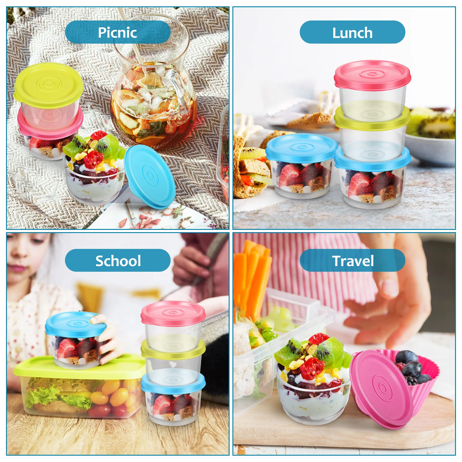 

6pcs Plastic Food Containers Reusable Leakproof Snack Storage Boxes Tight Seal Clear Body Portable Kitchen Lunch Holders 160Ml