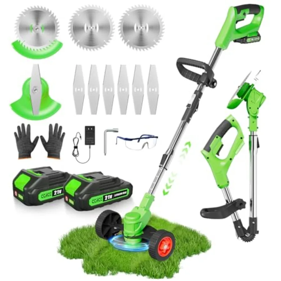 

Складной беспроводной электрический триммер для травы 2-в-1 с аккумулятором, регулируемой длиной и лезвиями для сада и двора