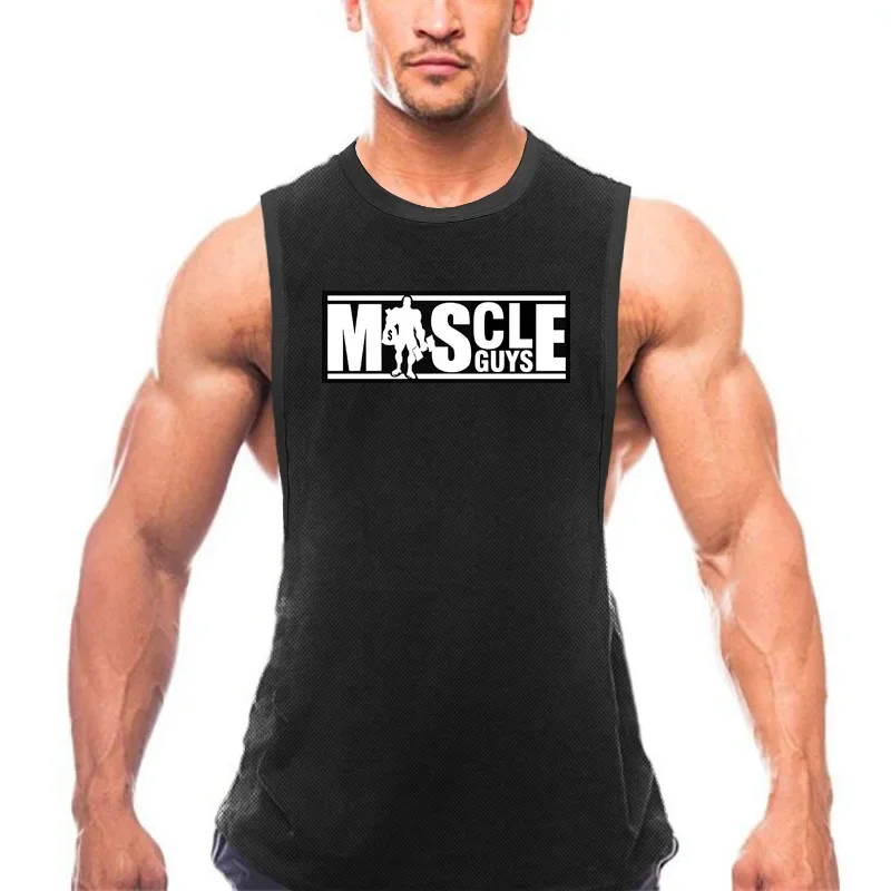 

Running Vests Mens Muscleguys Summer Fitness Tank Top Bodybuilding Shirt Gym Clothing Cut Off Shirt Mesh Singlets Sports Tops