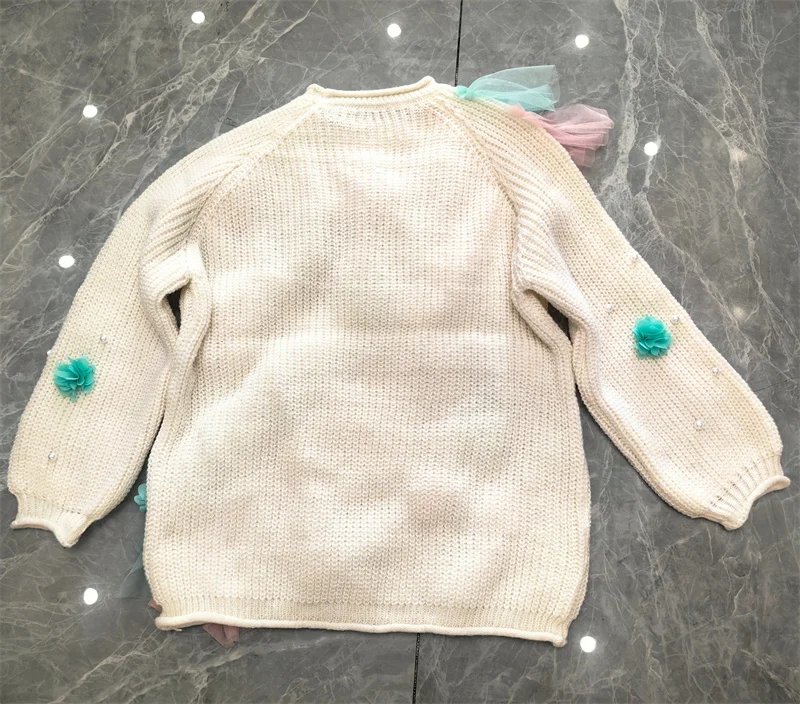 الفاخرة نمط شبكة غرزة الزهور المرأة سترة الخريف الشتاء ملابس طويلة الأكمام ملابس خارجية بلوفر مغزول أعلى سحب فام