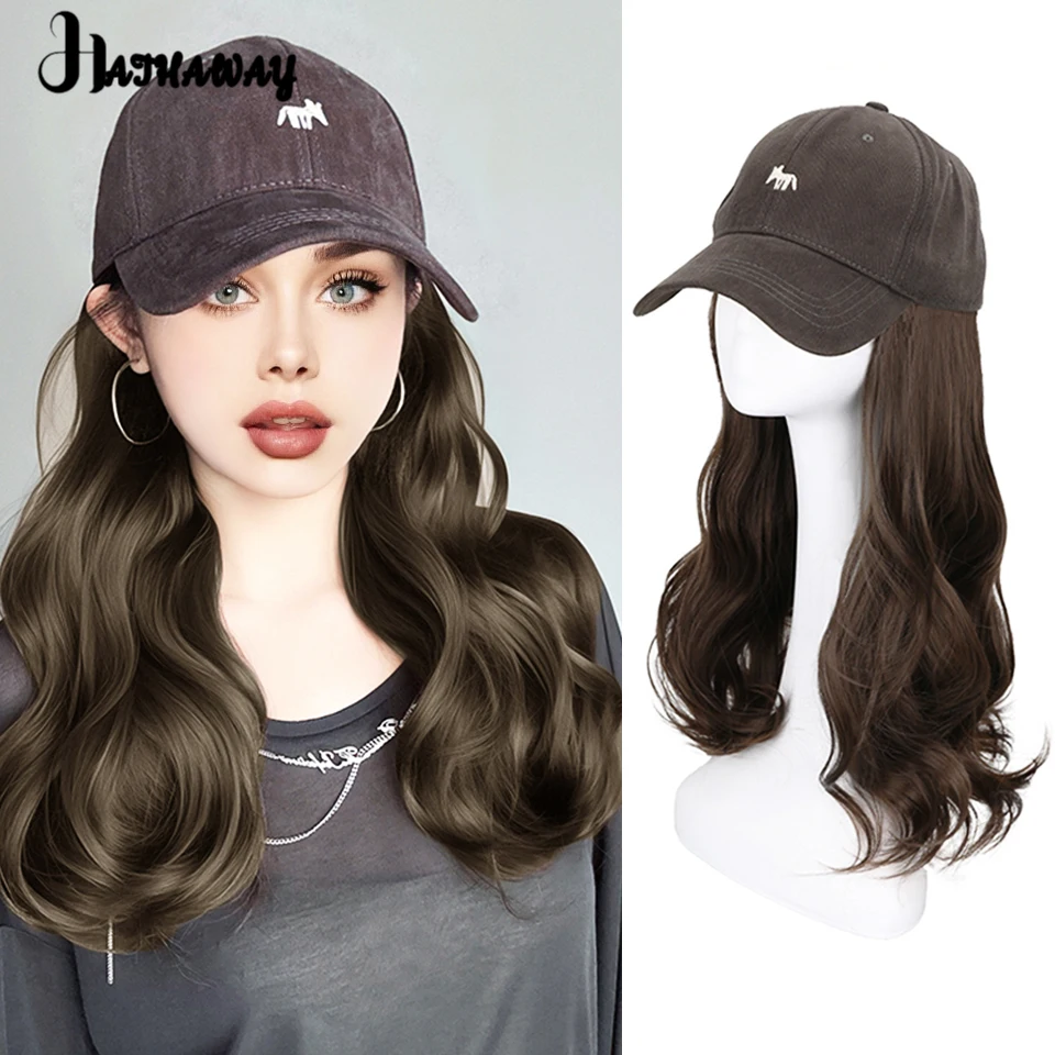 

16 Inch Wavy Hat Wig One Female Long Curly Hair New Fox Baseball Hat With Long Hair Wig Full Head Everyday Wear Black Daily