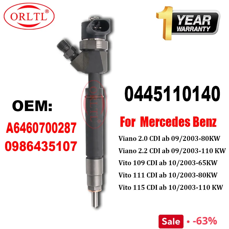 A6460700287 0445110140 0986435107 New Diesel Fuel Injector NOZZLE 0 445 110 140 For Mercedes Benz CDI VITO VIANO W639