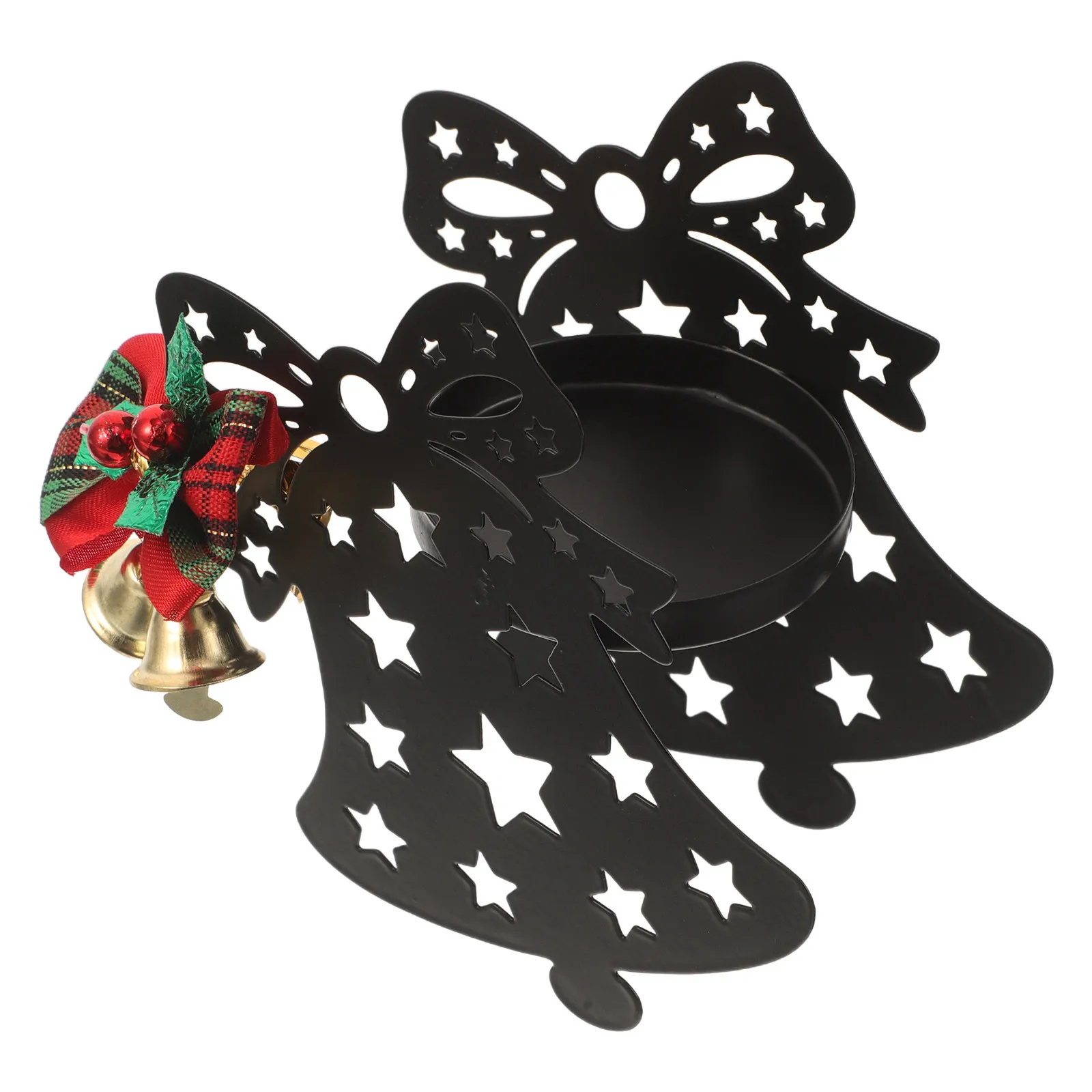 Christmas Tray Holder Vintage Iron Bell Tealight Centerpiece Holiday Table Decor Mantel Fireplace Christmas Holder - view 4