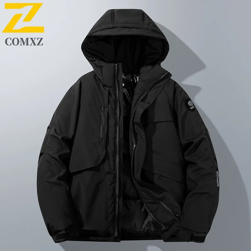 

COMXZ Men Winter Jacket Hooded Solid Color Hiking Camping Cotton Padded Jacket Mountaineering Warm High Quality Quilted Jacket