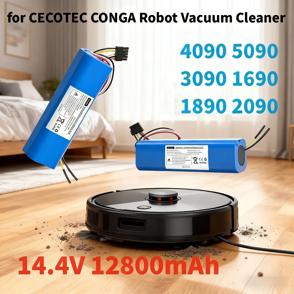 

14.4V 12800mAh 18650 Lithium ion Battery - For CECOTEC CONGA 3090 1690 1890 2090 4090 5090 Robot Vacuum Cleaner
