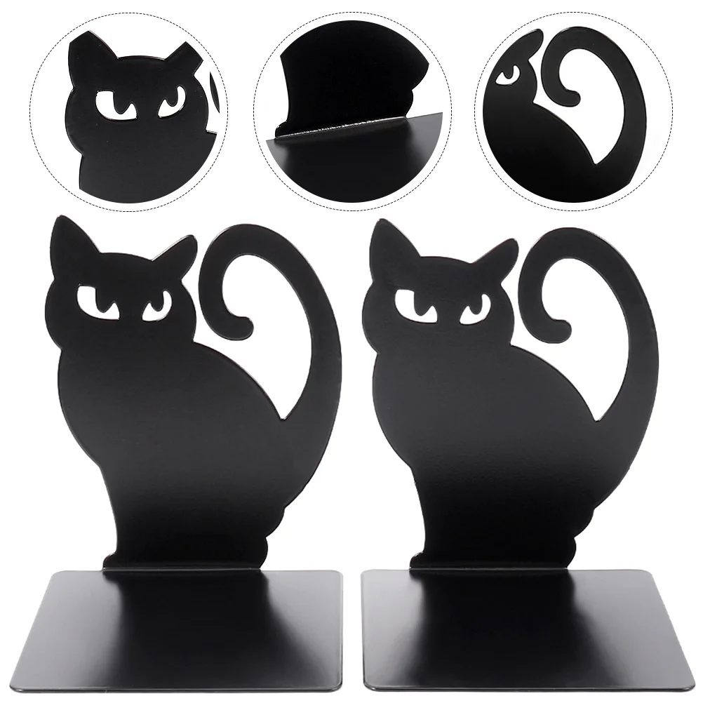 

2 Pcs Black Cat Bookend Modern Bookends Iron Magazine Desktop Storage Shaped Holders Decorative Organizer Stands