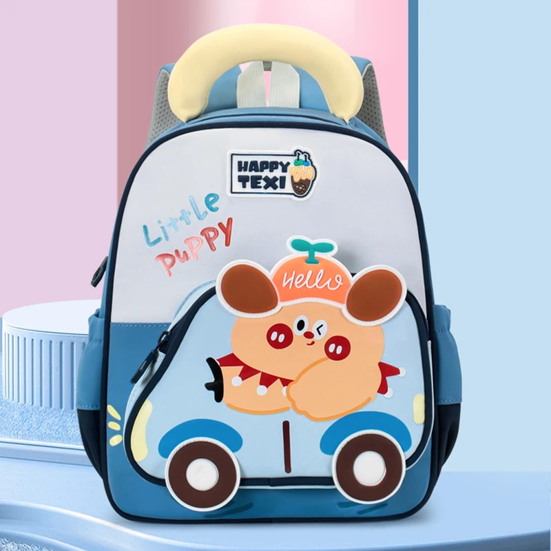 

Happy Taxi Print Excellent Childhood Rucksack Nylon Bag Cartoon Bear & Bunny Kid Backpack Kindergarten School Bag for Girls Boys