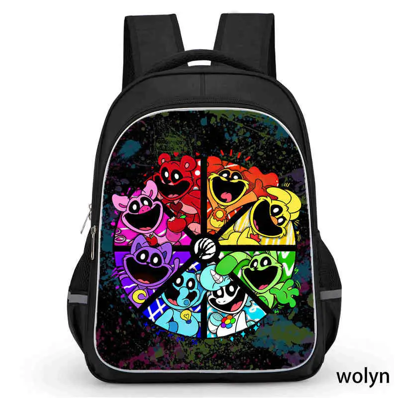 

Smiling Anime Critters Backpack Large Capacity School Backpack Cartoon School Bag For Boy Girls Double Main Zipper Pocket