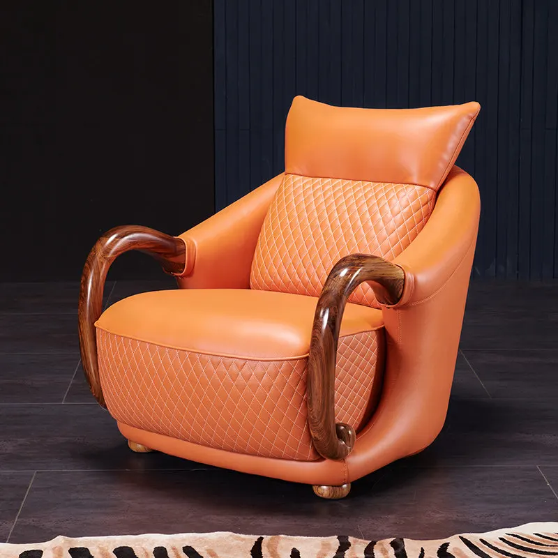 Z20-nordic genuine leather sofa ebony wood single sofa chair modern simple solid wood leisure chair