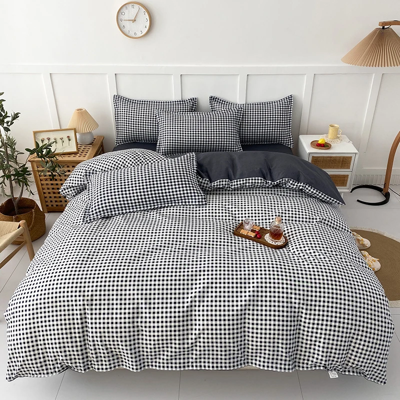 Black White Plaid Comforter Covers Sets Checkerboard Grid Duvet Cover for Boys Girls White Women Men Modern Geometric Bedding