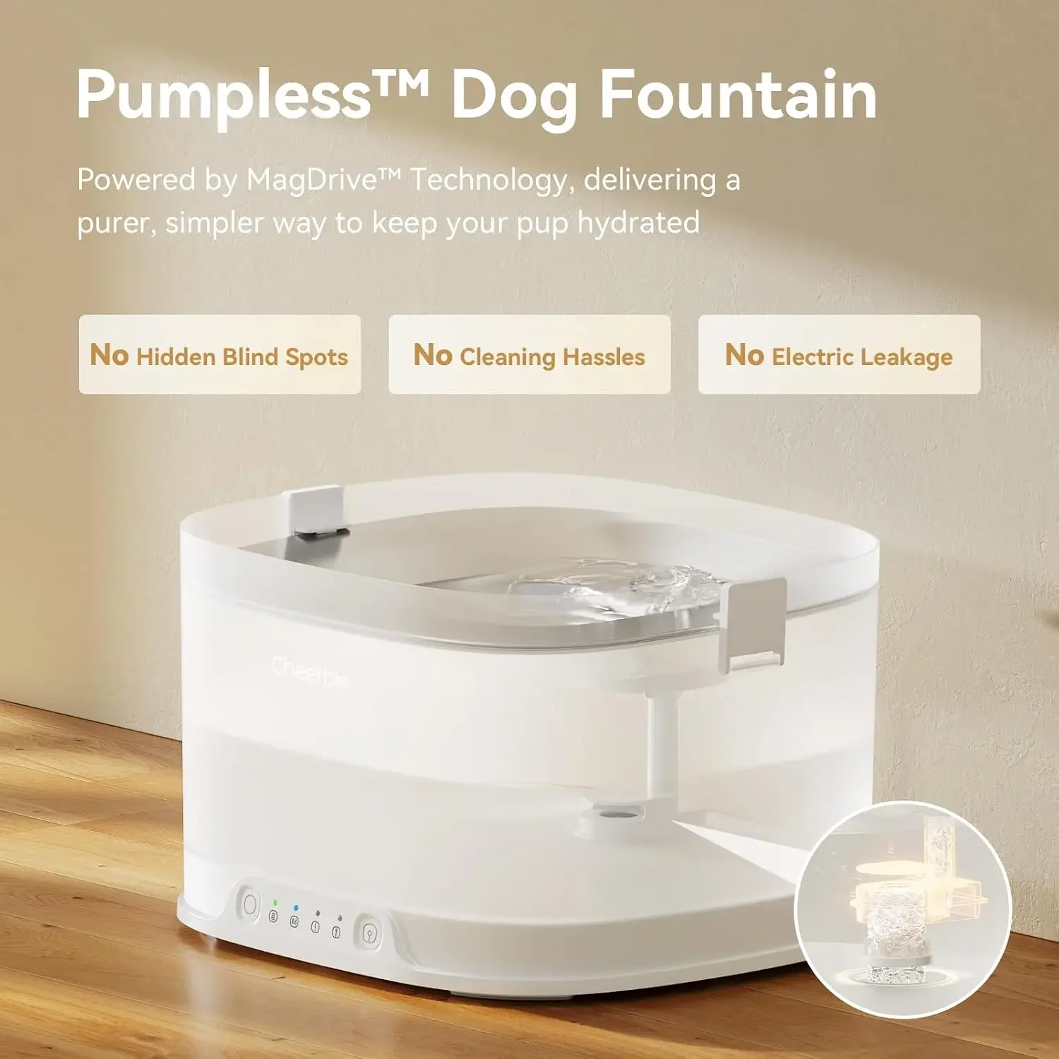 Pumpless Dog Water Elfin Fountain, Wireless Pet Fountain Battery Operated, 4L/135 oz D1 Pro Automatic Water Dispenser for Dogs