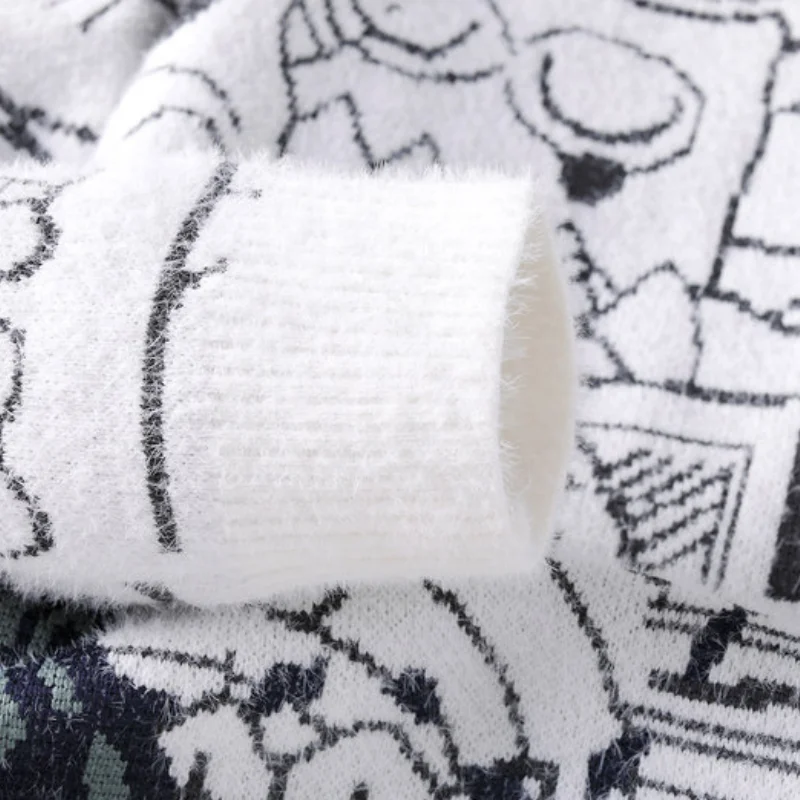 الرجال الخريف الشتاء طويلة الأكمام متماسكة سترة جولة الرقبة جديد الجاكار الدفء السترة الترفيه موضة الاتجاه الرجال الملابس القمم #6