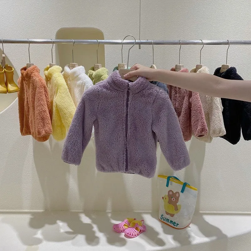 New Toddler Warm Soft Outerwear Casual Loose Simple Long Sleeve Tops Coats Plush Jacket Children Spring Autumn Clothing