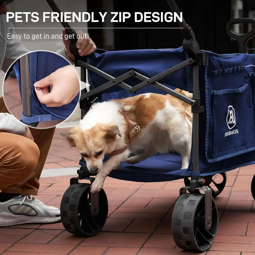 รถเข็นอเนกประสงค์พับได้พร้อมเบรกสำหรับการผจญภัยกลางแจ้ง ชายหาด และการช็อปปิ้ง