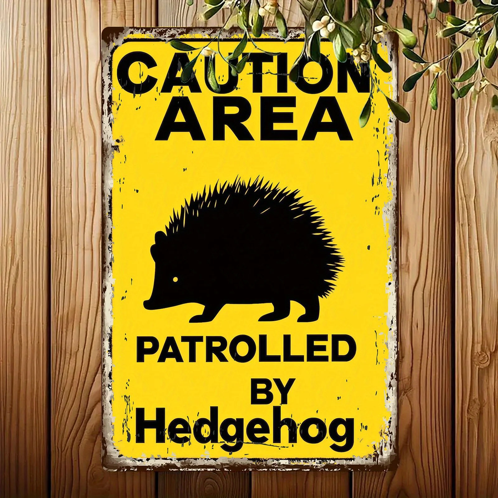 1pc Hedgehog Patrol Caution Area Metal Tin Sign - 20.32X30.48 Cm Vintage Style Wall Decor for Home, Kitchen, Restaurant, Bedroom