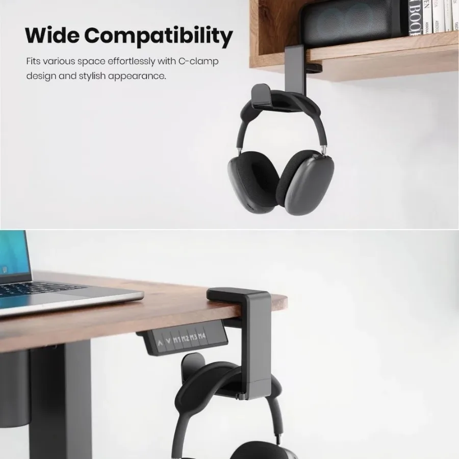 Kait klip meja berputar 360 derajat, dudukan Headphone tanpa bor Headset pengatur rak untuk Headphone dan aksesori