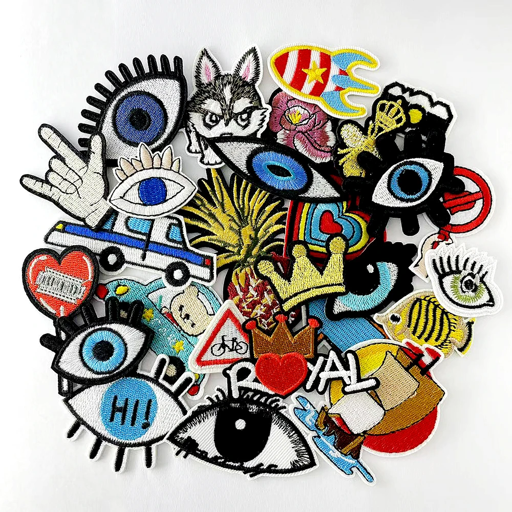 

27Pcs/Lot Eye Heart hand Dog Iron on Patches Cloth Embroidered Applique Clothes Apparel Accessories Repair Hole