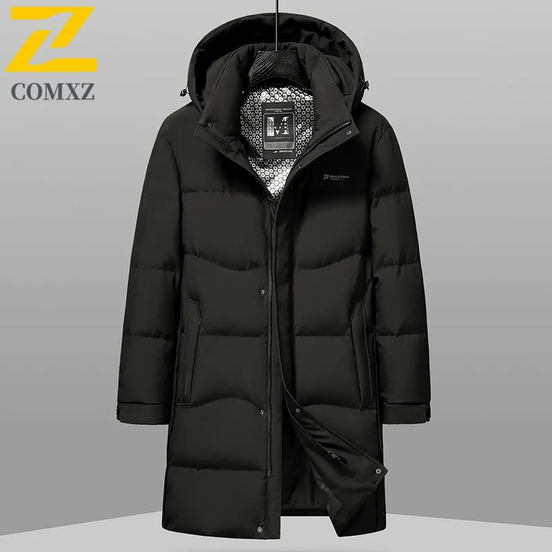

COMXZ Mens Long Down Jacket Hooded Collar Outdoor Commuting Office Warm Parka Hiking Hiking Cold Protection Autumn Winter Coat