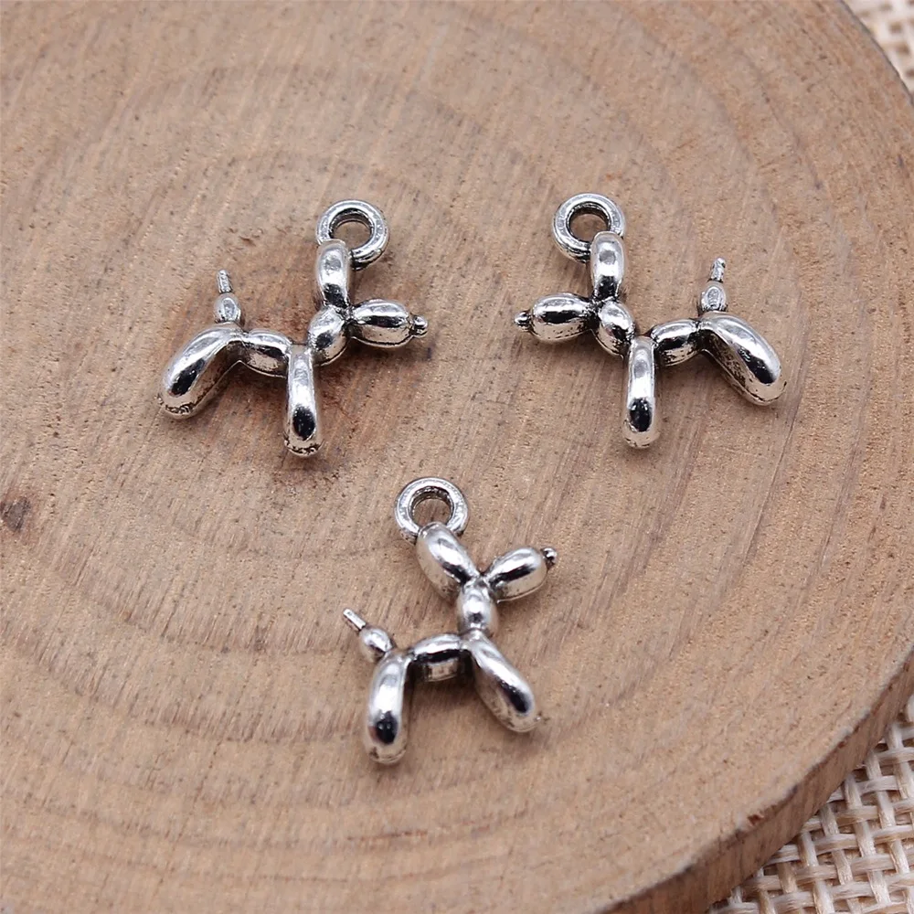 WYSIWYG 20pcs 10x14mm Antique Silver Color Small Balloon Dog Charms Pendant For DIY Jewelry Making