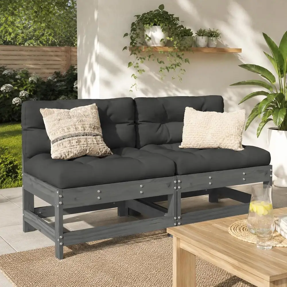 Canapé central modulaire en bois de pin massif 180x75x85 cm avec structure fixe et coussins moelleux, design rustique à lattes, résistant pour une utilisation quotidienne en extérieur dans le jardin et sur la terrasse