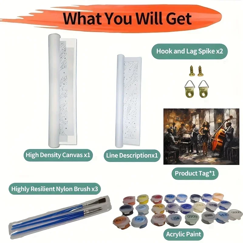 Professional Art Use, 1pc Adult Digital Painting Kit, Beginner Number Painting 'Vintage Jazz Band Portrait' 40X50Cm/15.75X19.69I