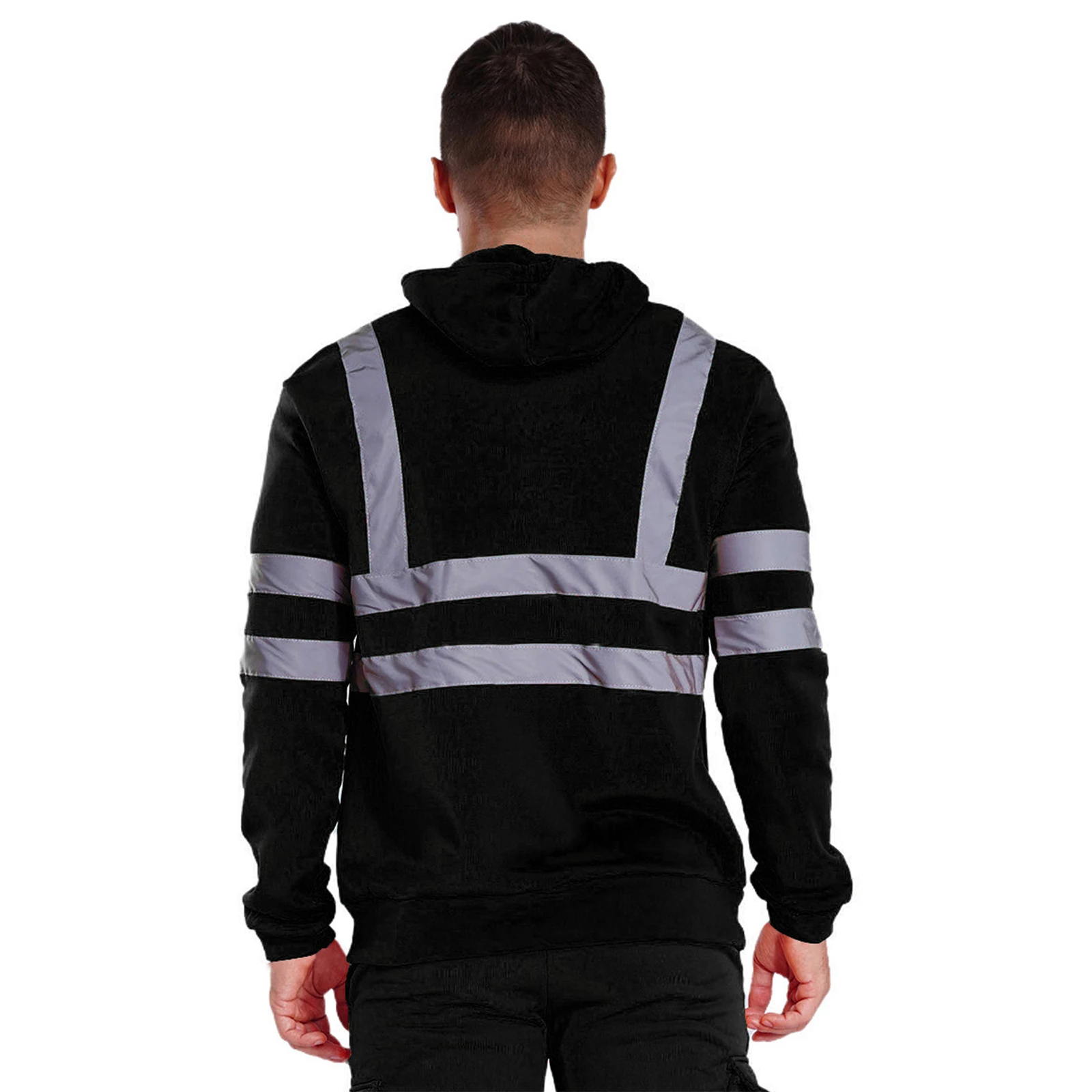 Mens Fleece Sweatshirt Night Work Unifroms Hoodie High Visibility Jacket Long Sleeve Zipper Reflective Jacket Coat