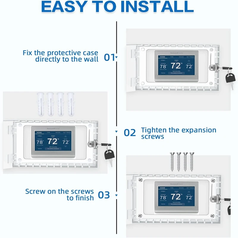 Clear Thermostat Guard for Wall, Lock Box com chave, Universal, Tampa com trava