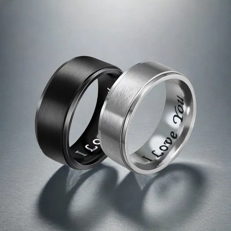أنا أحبك خاتم منقوش من التيتانيوم الصلب للرجال والنساء في عيد الحب