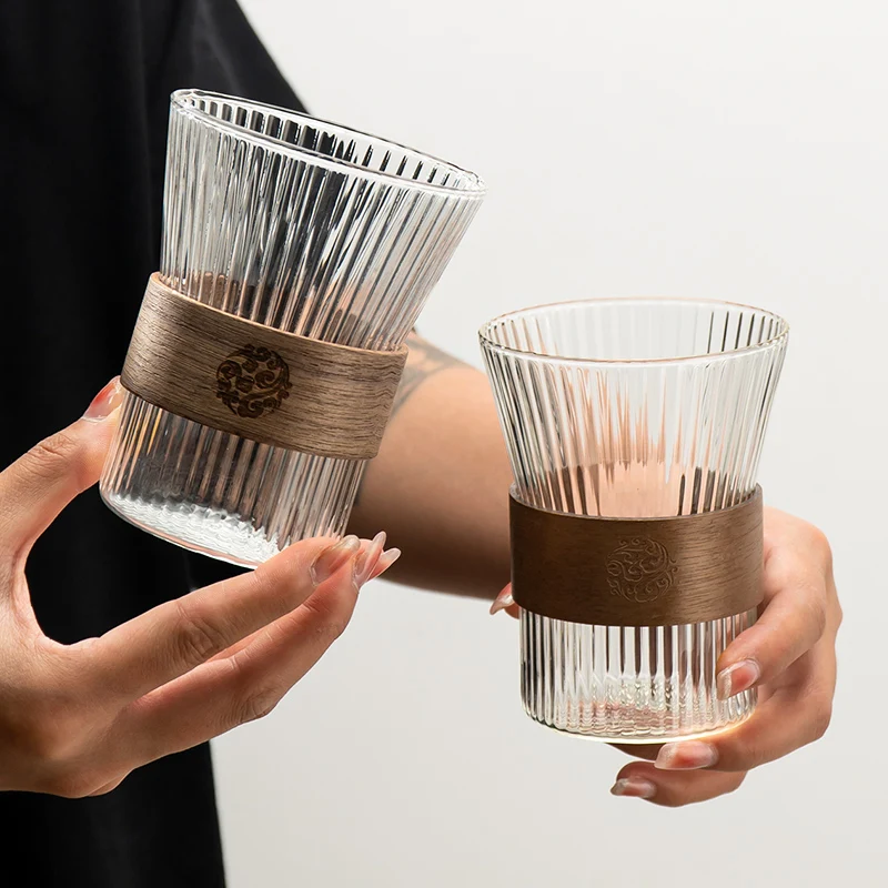 جيانكسي مطرقة كوب زجاجي منقوش للقهوة ، طقم الكونغ فو الصغير ، كوب الشاي ، خاتم الخشب ، أكواب رئيسية