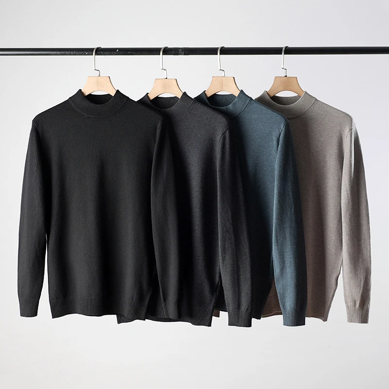 

Soft And Smooth Men's Knitted Sweater Slim Fit f High Collar Pure Color Autumn Winter Faion Ci Sle Casual Long Sve