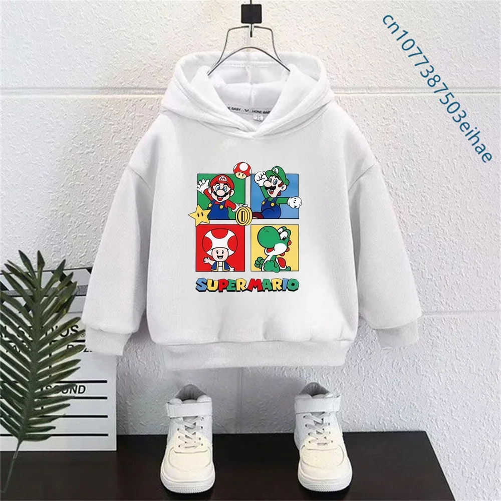 Camiseta Deportiva con Capucha para Niños de la Marca Exclusiva Super Mario Bros, con Mangas Largas Cómodas y un Diseño Casual de Dibujos Animados a la Moda