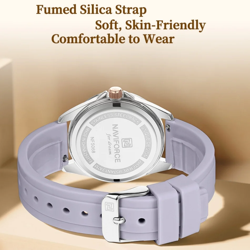 2025 تصميم جديد NAVIFORCE العلامة التجارية الفاخرة النساء كوارتز ساعات المعصم 30 متر مقاوم للماء والصدمات سيليكون الفرقة ساعة أنثى على مدار الساعة