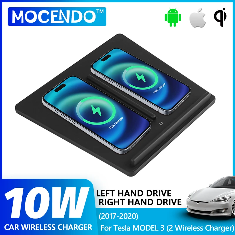 10W Wireless Charger For Tesla Model 3 2017 2019 2018 2020 Accessories,Dual Phone Charging Pad Car Center Console Interior