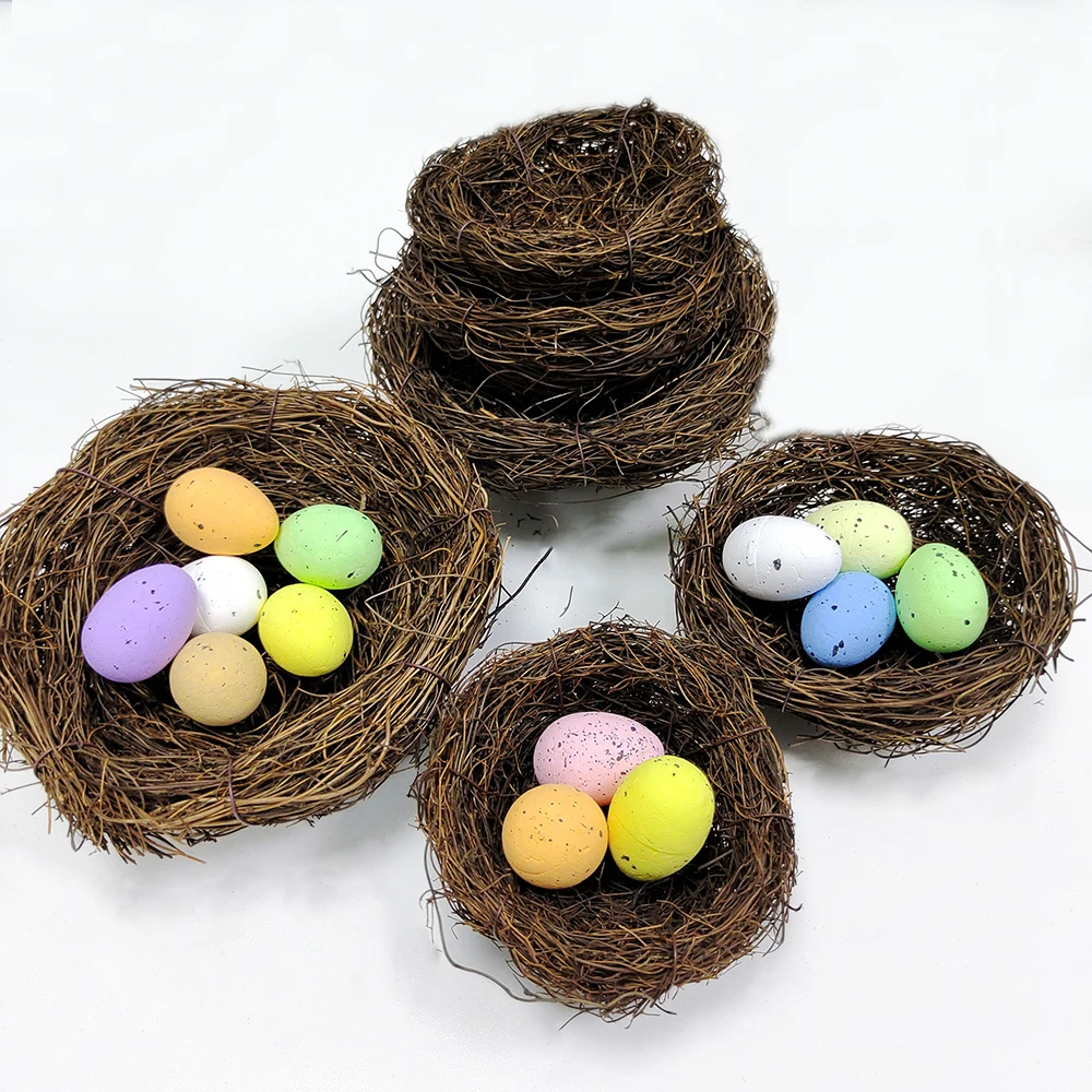 10-15Cm Easter Artificial Bird Nest Easter Eggs Natural Rattan Nest Eggs Storage Easter Decoration 2025 Kids Diy Craft Supplies