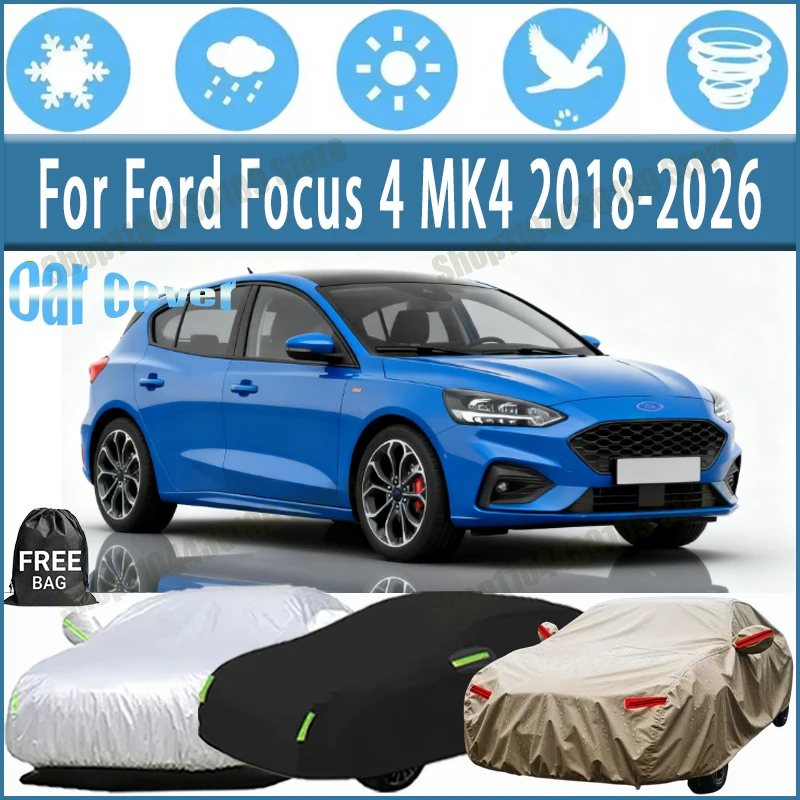 

For Ford Focus 4 MK4 2018-2026 Car Covers with Reflective Strip Anti Corrosion Sun Rain Snow Wind Protection Dustproof UV