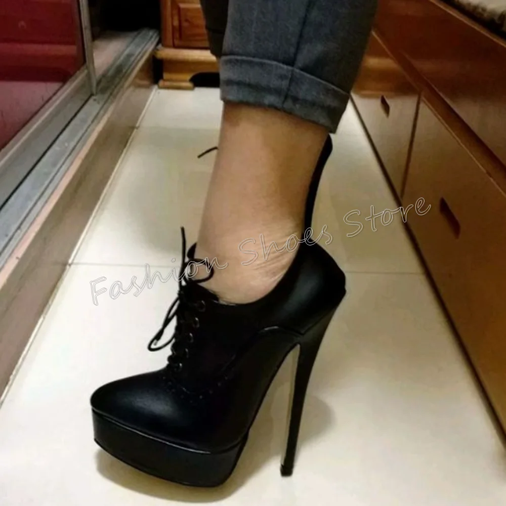 

Black Platform Lace up Ankle Boots Matte Leather Thin High Heels High Heel Shoes for Women Heels 2024 New Zapatos Para Mujere