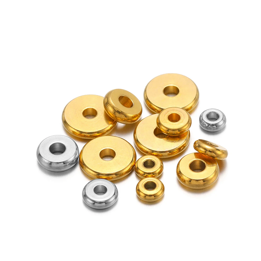 20/50pcs/lot Stainless Steel Gold Color Flat Round Beads Spacer Bead Charm Loose Beads for Jewelry Making DIY Bracelets Supplies