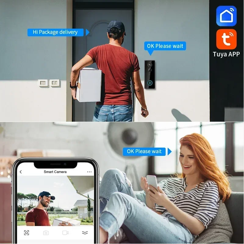 4000mah Tuya Wireless WIFI Doorbell Video Intercom Door Bell with Camera PIR Motion Detection Smart Home for Security Protection