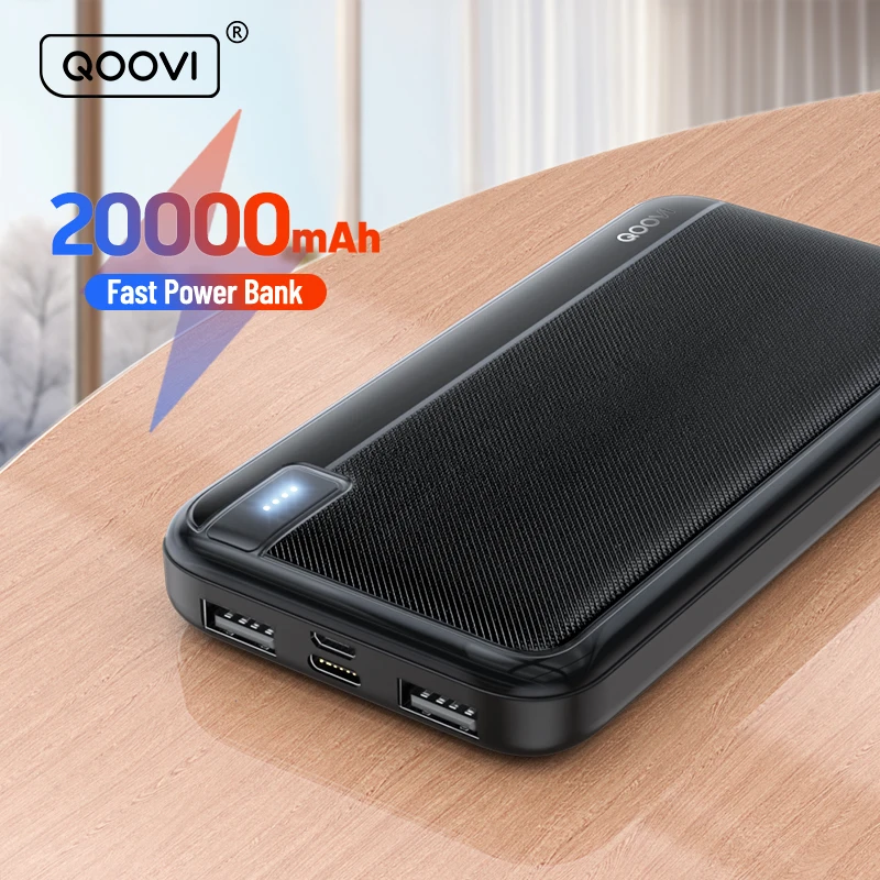 QOOVI 20000mAh Power Bank External Large Battery Capacity Portable Charger PowerBank Fast Charging For iPhone 15 Xiaomi Samsung