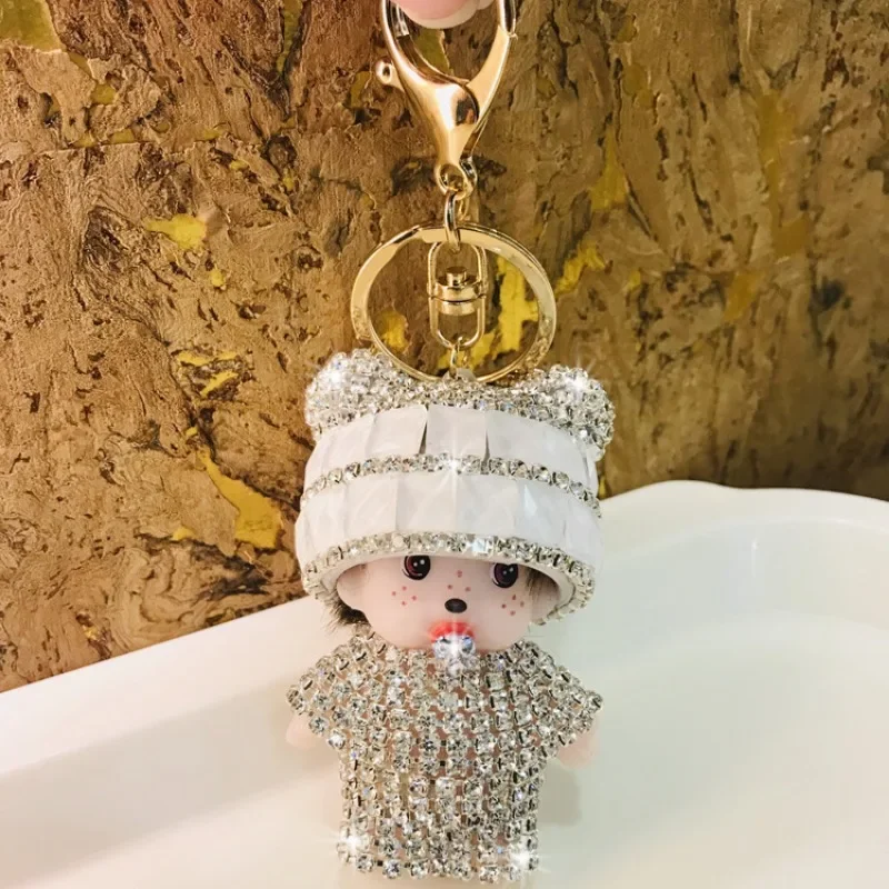 New Kawaii Cute Monchchi Diamond Car Keychain Female Cartoon Couple Car Bag Pendant Children’s Birthday Gift Christmas Gift