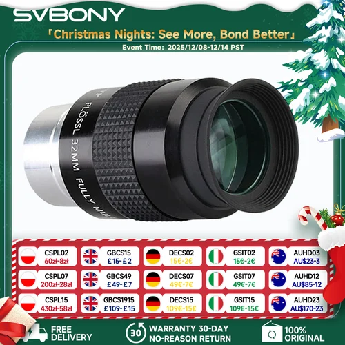 Ocular Svbony 1,25"" (PLOSSL) PL Ocular telescópico 6/12/17/25/32/40 mm Diseño de 4 elementos Campo de visión de 48 grados SV131