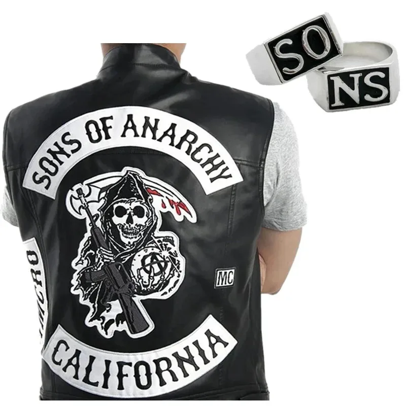 2 uds Sons of Anarchy TV SOA Cosplay SONS anillos SO NS plata dorada Mayans MC Steampunk Rock Punk 1E1G07OB anillos hombres Cosplay